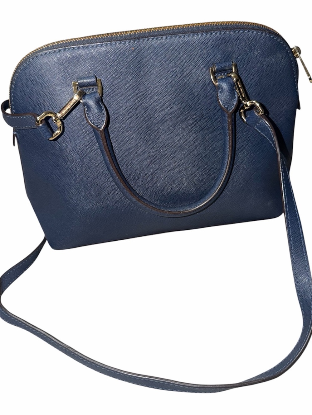 Michael Kors Navy Saffiano Leather Dome Satchel with Crossbody Strap